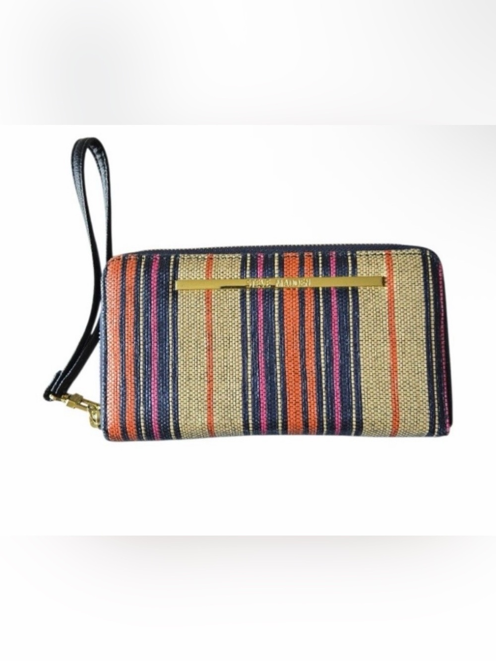 NWOT Steve Madden Beige Woven Multi Color Striped Wristlet Clutch